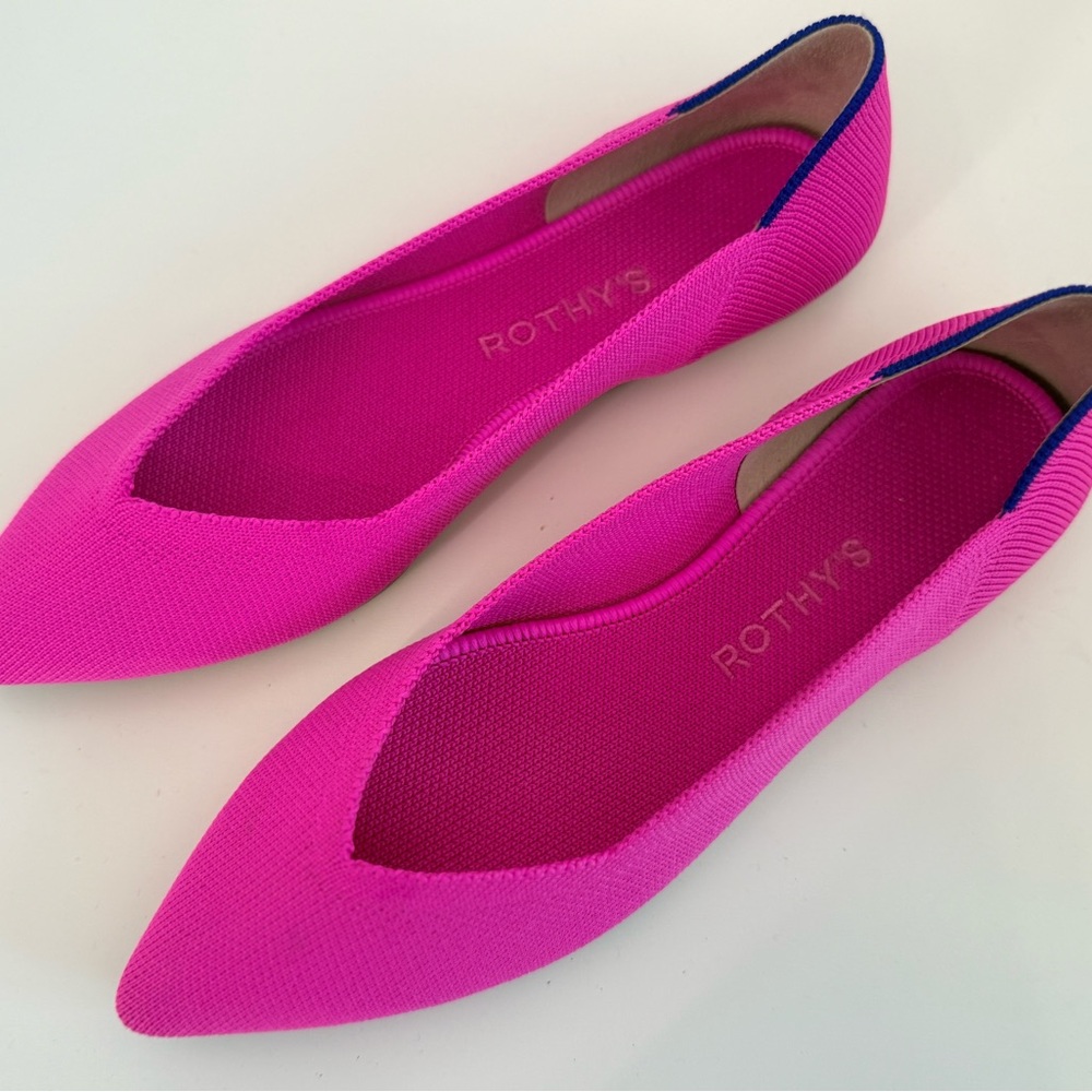 Rothy's ‘The Point’ Limited Edition Bright Pink Pointed Toe Flats - Picture 2 of 8